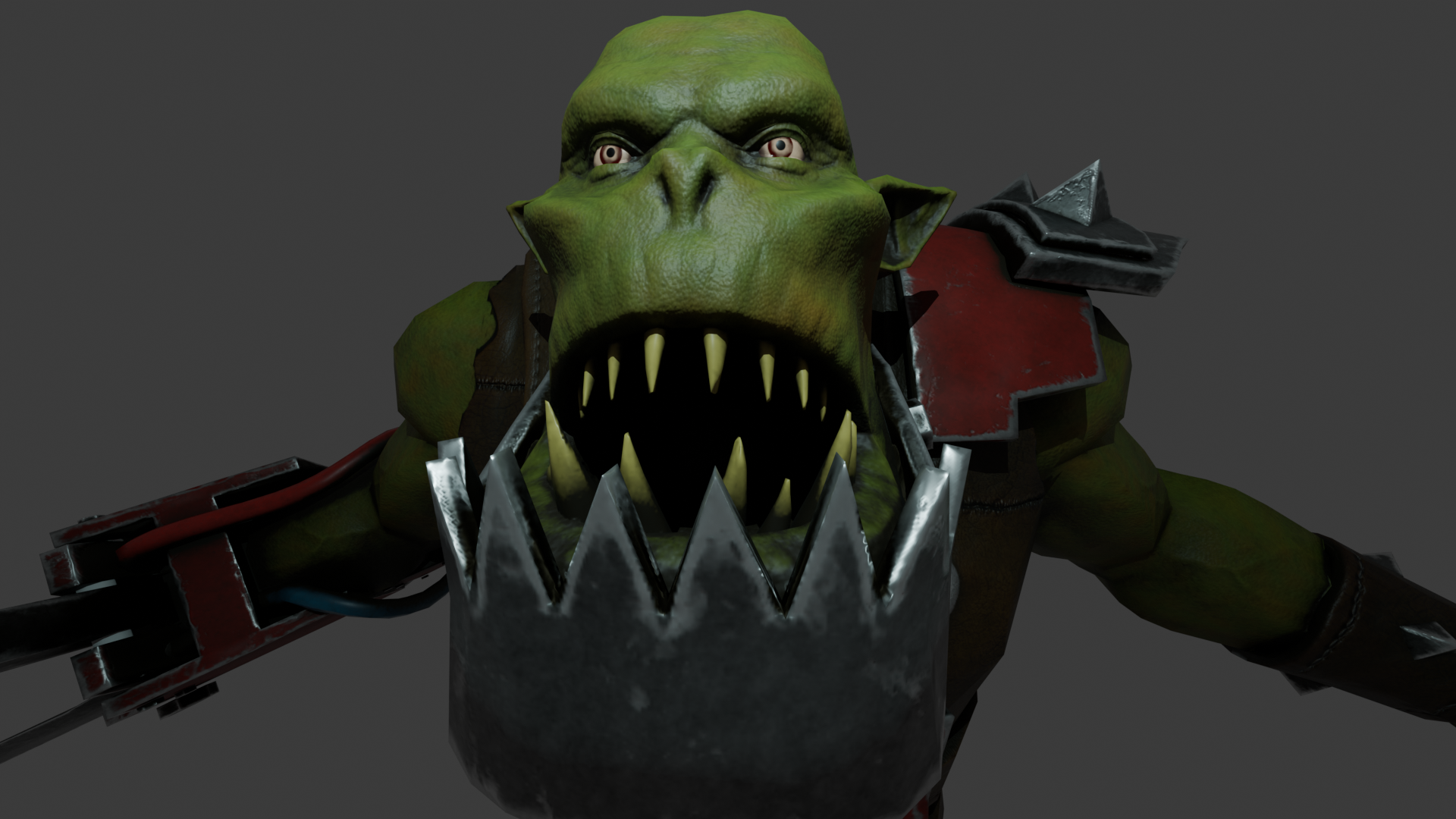 Greenskin ork character — close-up face render